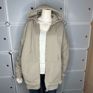 Brandy Melville Oversized Tan Full Zip Hoodie One Size